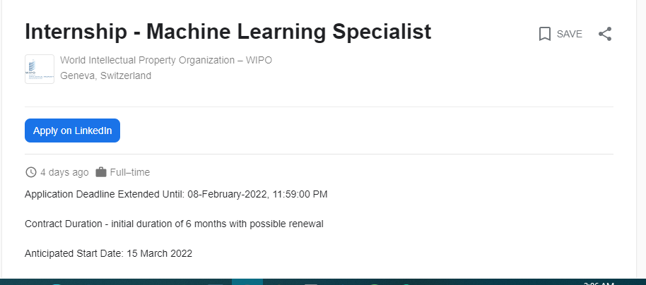 Internship - Machine Learning Specialist